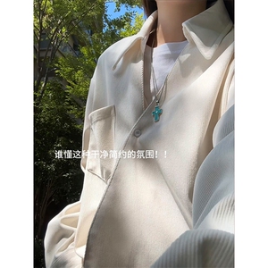 法式松弛感翻领长袖衬衫男秋季潮牌设计感宽松休闲情侣款衬衣外套图片
