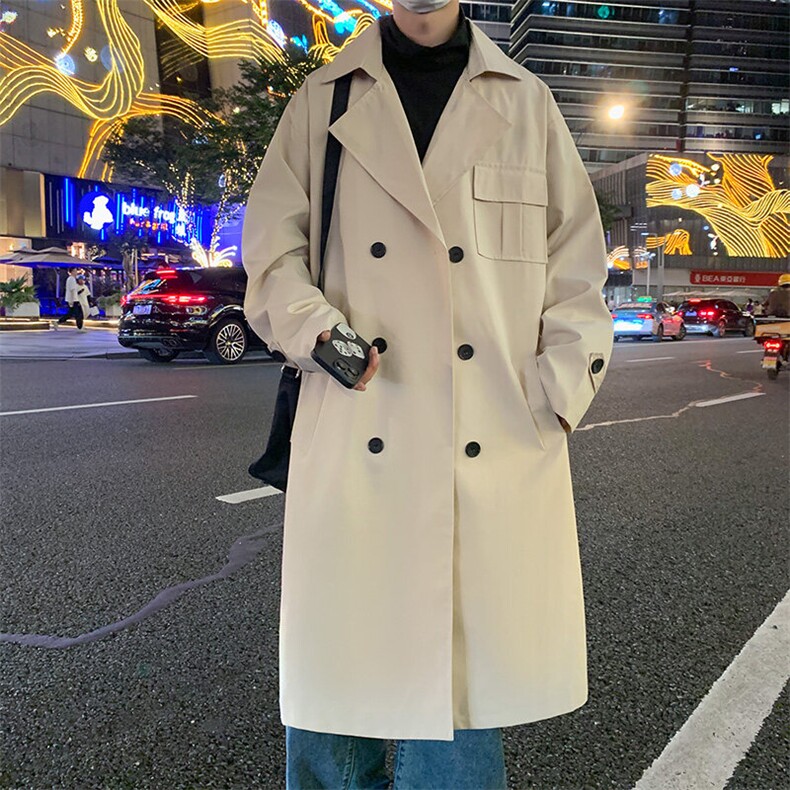 FY9081/P80春装新款风衣外套男韩版中长款双排扣过膝男士宽松上衣，男装风衣，电商A141