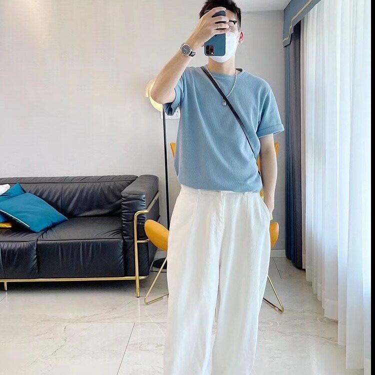 纯棉男士短袖t恤夏季衣服男装纯色全棉体恤纯白t透气打底衫圆领,男装T恤,星座1210-1