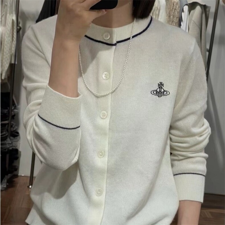2025春季新款羊毛开衫女圆领宽松衫刺绣针织外套女图片