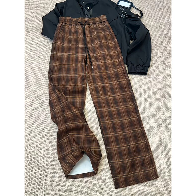 特批P45无差价2025秋季新款美式抓毛格子直筒大码休闲裤男K5979，男装休闲裤，电商A001-1