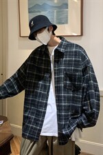 秋冬厚款格子衬衫男装外套港风潮牌衬衣外套上衣DX131P55，男装衬衫，电商B413-1