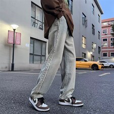 美式水洗黄泥毛边牛仔裤男高街不规则设计直筒裤子N1669P38，男装牛仔裤，星座1116-2