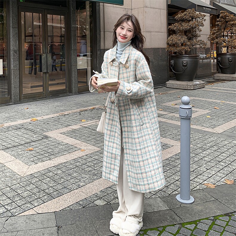 25年冬季女装复古毛呢格子大衣夹棉毛呢外套,女装毛呢外套,2C120