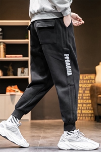 2019冬季新日系大码男条纹束脚印花加绒加厚运动卫裤K569-P55图片