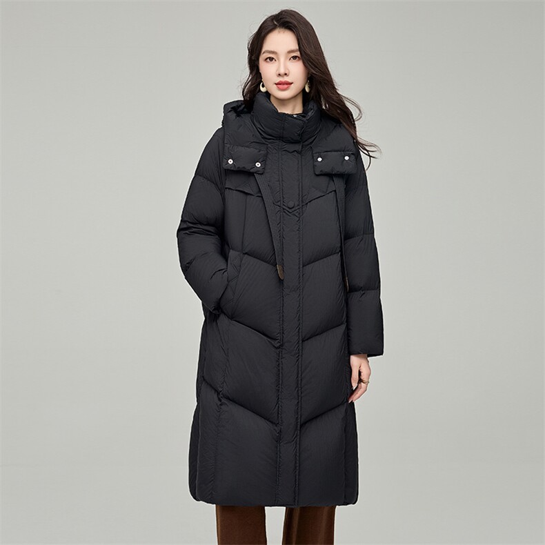 长款连帽羽绒服过膝高级感时尚高端白鸭绒外套女冬,女装羽绒服,阿舍尔精品