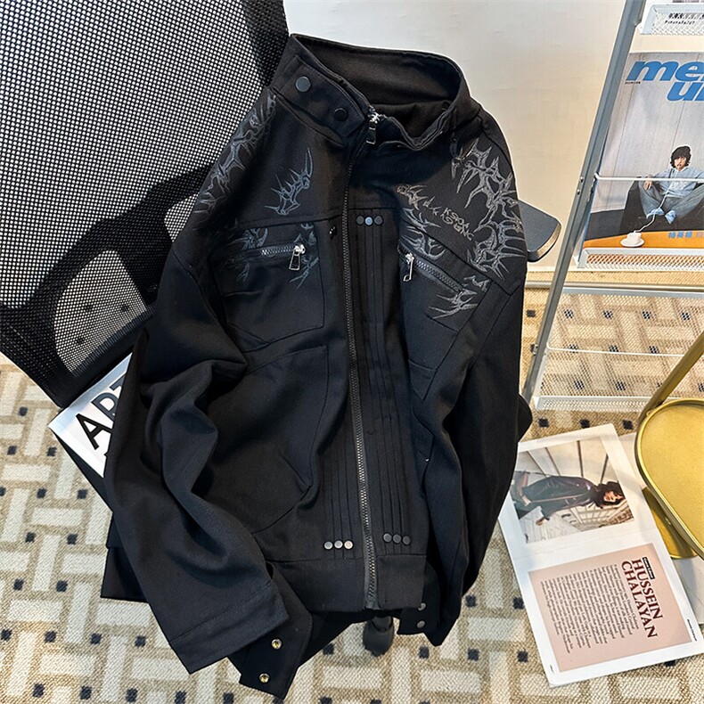 美式机车棒球服外套男秋季新款工装休闲宽松情侣夹克JK08548-P90,男装夹克,星座308B-1