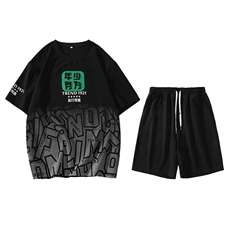 2024夏上新潮创意毛巾绣半袖套装印花短裤T恤男女6639-P60控价88，男装T恤，电商A441-1
