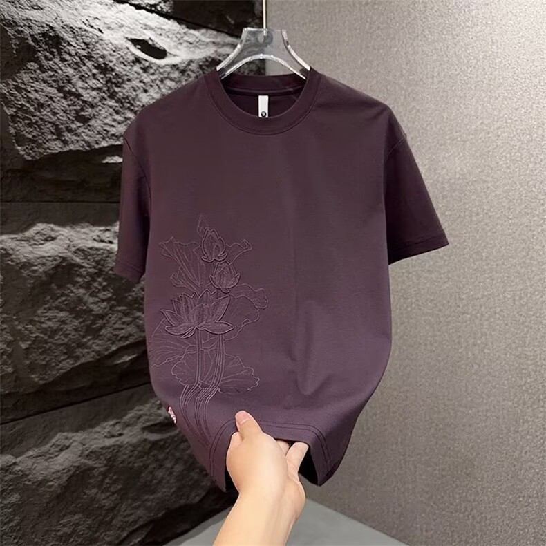 夏季新款时尚复古风刺绣设计短袖T恤男装圆领休闲百搭半袖外穿,男装T恤,电商B212（原钱塘6029）