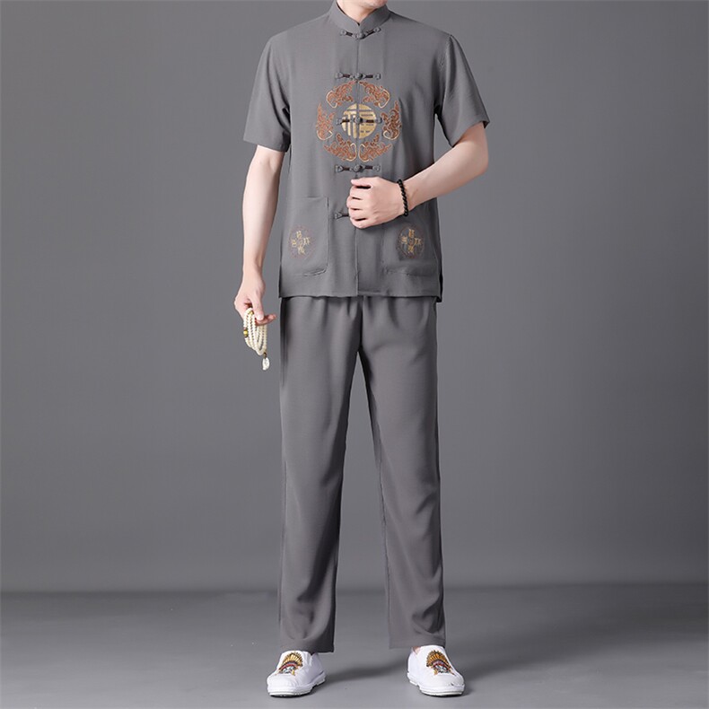 风套装男装2023新款夏季宽松休闲时尚短袖t恤潮流唐装,男装民族服装,电商B212（原钱塘6029）
