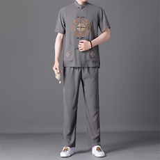 风套装男装2023新款夏季宽松休闲时尚短袖t恤潮流唐装，男装民族服装，电商B212（原钱塘6029）