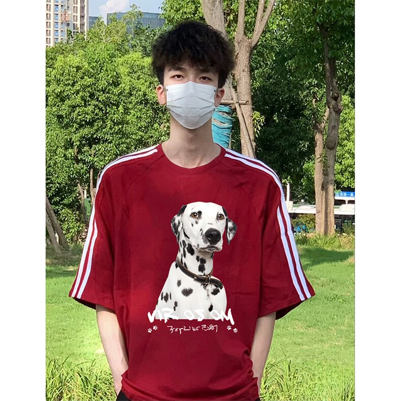 抖音得物高品质二开240克宽松纯棉美式潮牌三条杠织带短袖T恤,男装T恤,电商A486