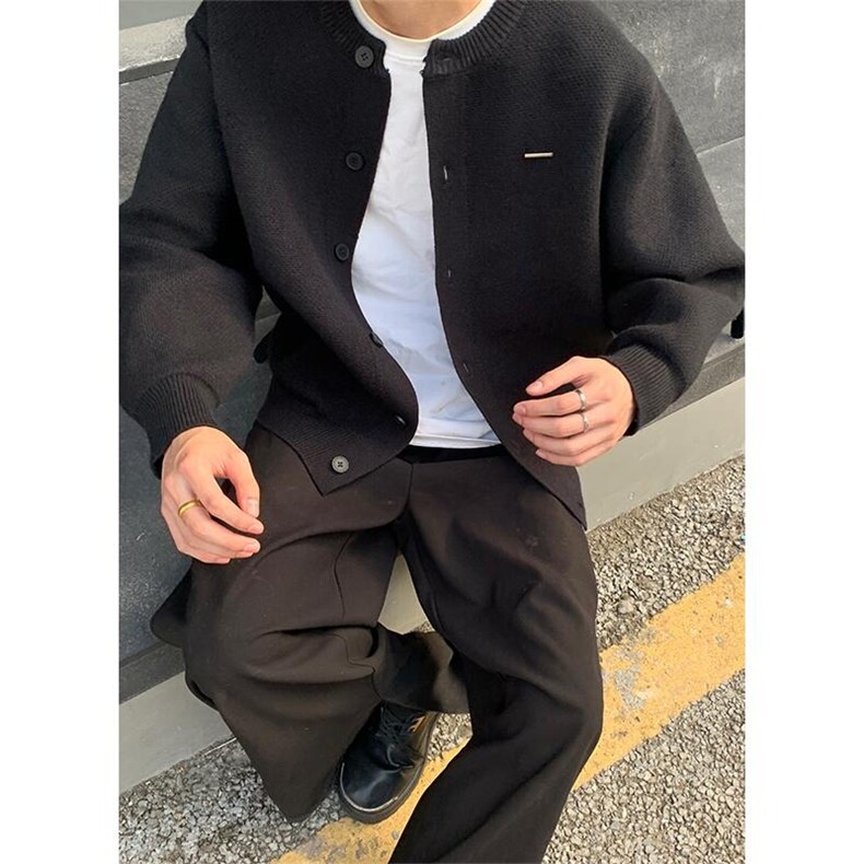 秋冬款棒球领开衫纽扣毛衣男女纯色宽松休闲针织衫外套MYD69,男装针织衫/毛衣,星座208-5
