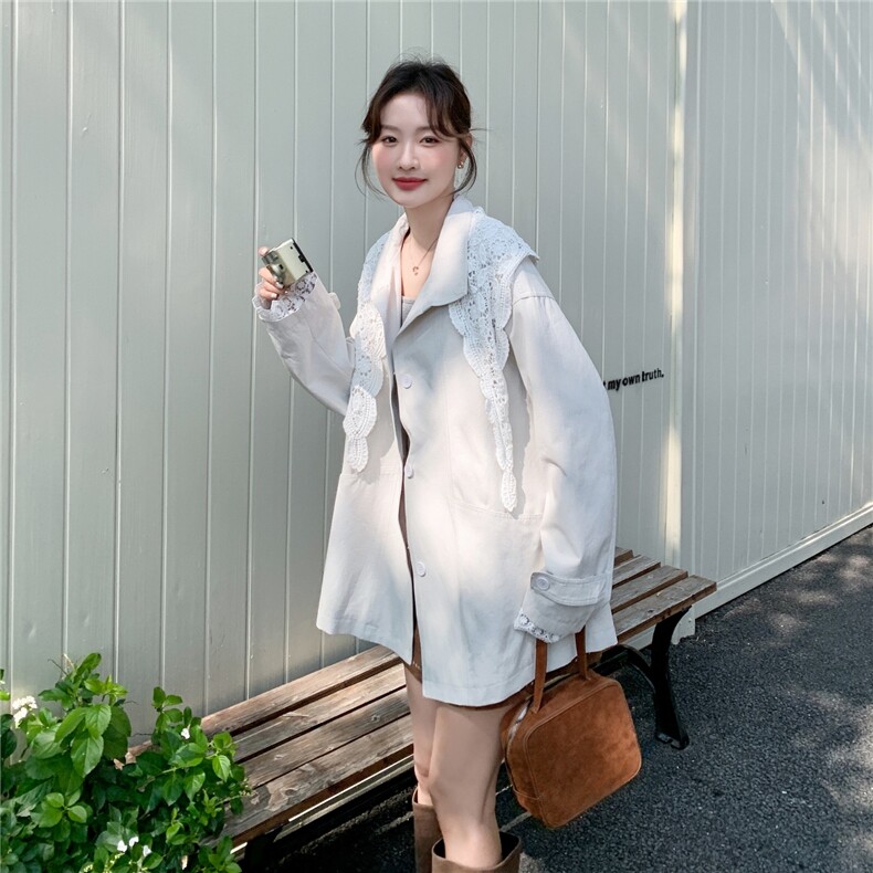 2026春款米色拼蕾丝袖子配蕾丝披肩风衣外套2C375-619-P175-K278,女装风衣,2C375