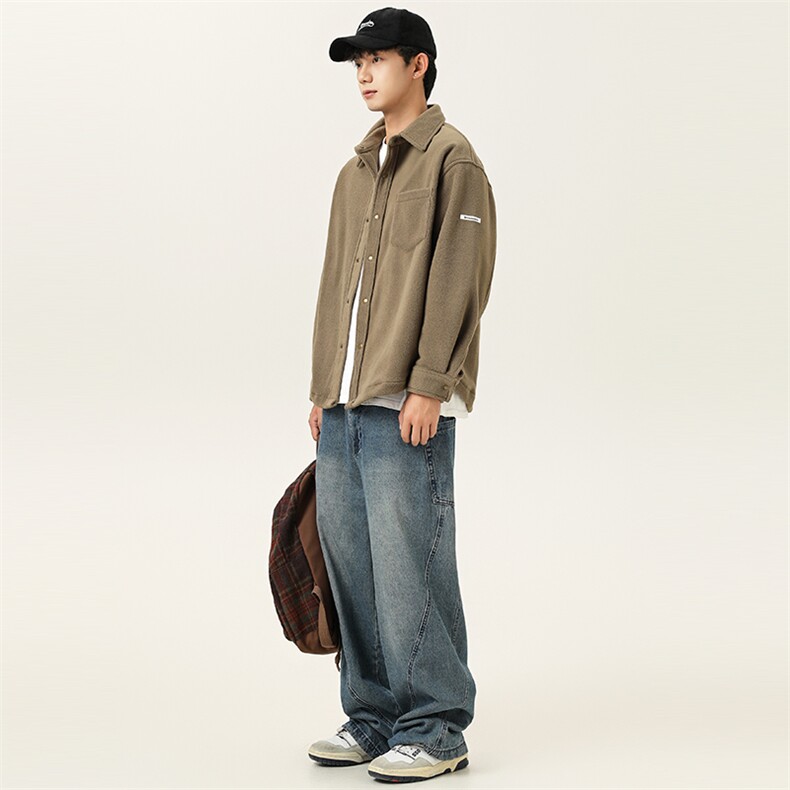 2025冬季新款男日系潮牌纯色加厚长袖衬衫宽松外套衬衣CS306-F79图片