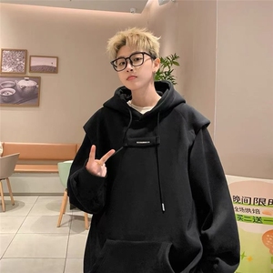 重磅假两件白色卫衣男春秋季薄款2025新款潮牌设计感美式连帽上衣图片