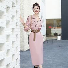 高级感长袖西装裙女2024春秋季新款气质通勤收腰系带风衣式连衣裙，女装连衣裙，乐吉娜