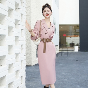 高级感长袖西装裙女2024春秋季新款气质通勤收腰系带风衣式连衣裙图片