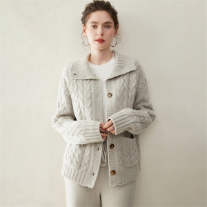 2025年秋季新款百搭女士6股立领开衫，女装羊绒衫，纳丰羊绒