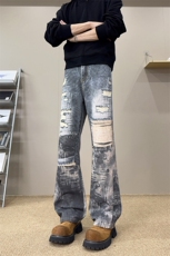 B221美式ins高街暗黑个性3D印花假破洞牛仔裤LK25443-特P50控88，男装牛仔裤，电商B221