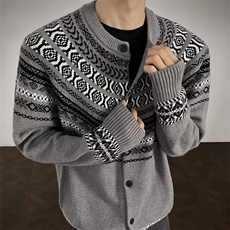 提花拼色民族风插肩袖针织衫秋季休闲韩版毛衣外套MY44-P59，男装针织衫/毛衣，星座208-5