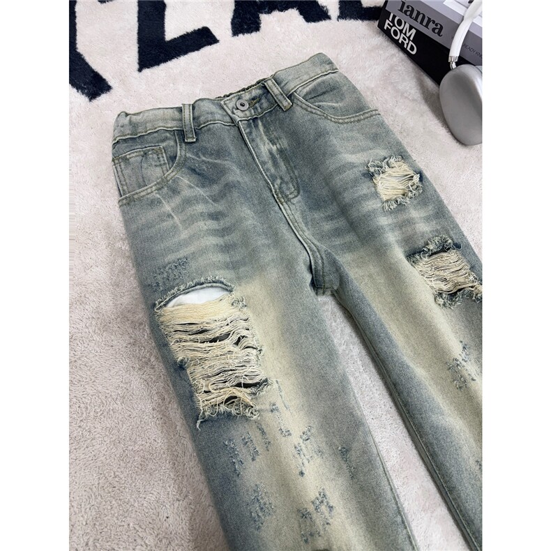 B221美式ins高街暗黑宽松直筒破洞牛仔裤LK25499-特P45控78,男装牛仔裤,电商B221