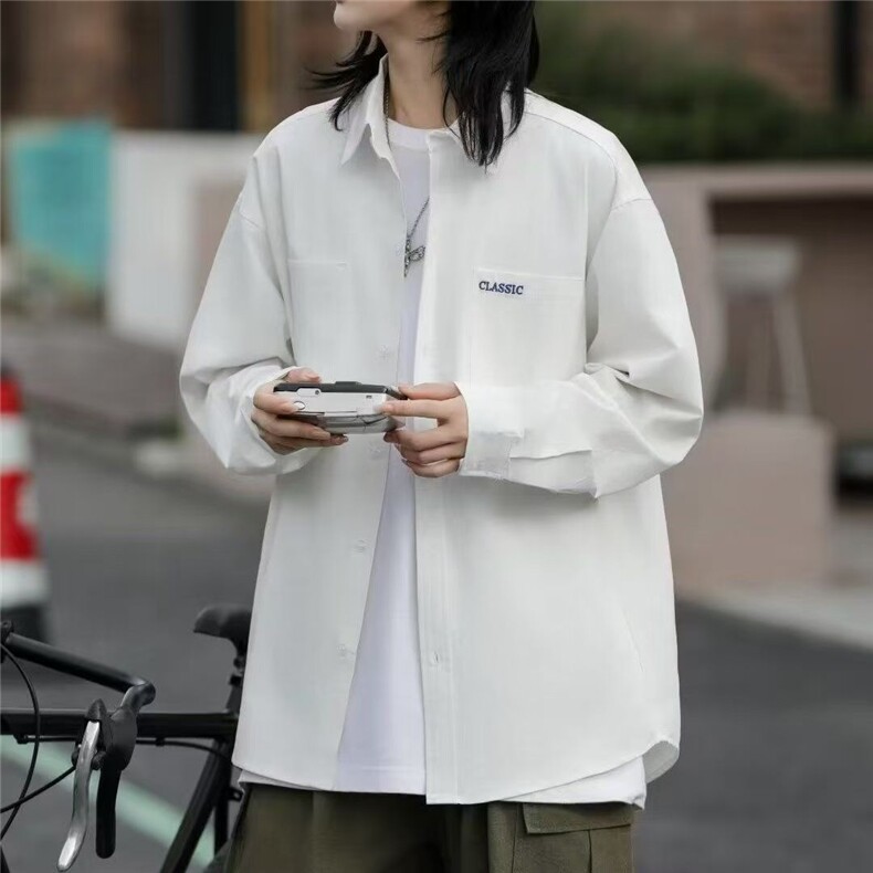 日系刺绣衬衫男女春秋宽松潮流cityboy长袖衬衣工装潮牌休闲外套,男装衬衫,星座1210-1
