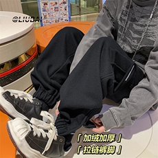 华夫格拉链束脚卫裤男款春秋季学生帅气美式复古宽松哈伦工装裤子，男装休闲裤，电商A310