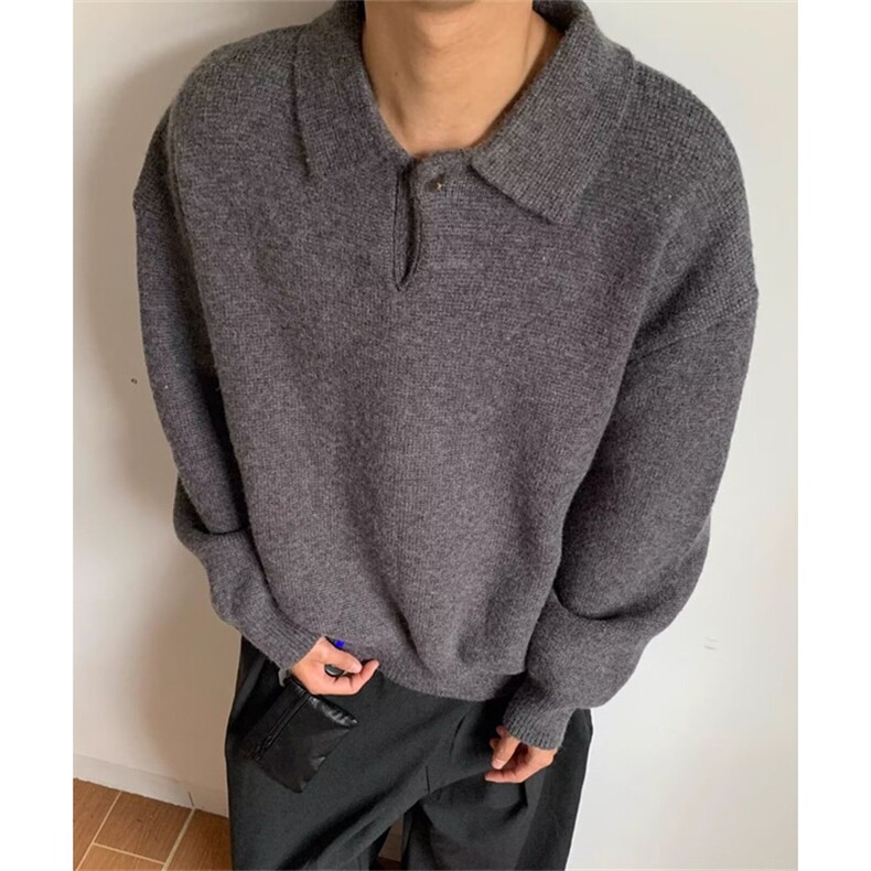 秋冬复古慵懒风POLO领宽松休闲百搭长袖套头针织衫毛衣M6631,男装针织衫/毛衣,星座1116A（原606A-3）