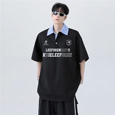 美式复古痞帅炸街翻领假两件拼接条纹潮牌短袖POLO衫T354-P48，男装Polo衫，电商C307