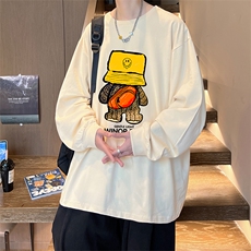 直播品质秋冬重磅潮牌嘻哈美式印花纯棉长袖T恤打底衫CT371特P28，男装T恤，电商A486