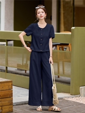 现货主推新款老钱风法式气质棉麻女套装2D050-A2622P165K258，女装套装/套裙，琦鑫阁（原依鑫阁）