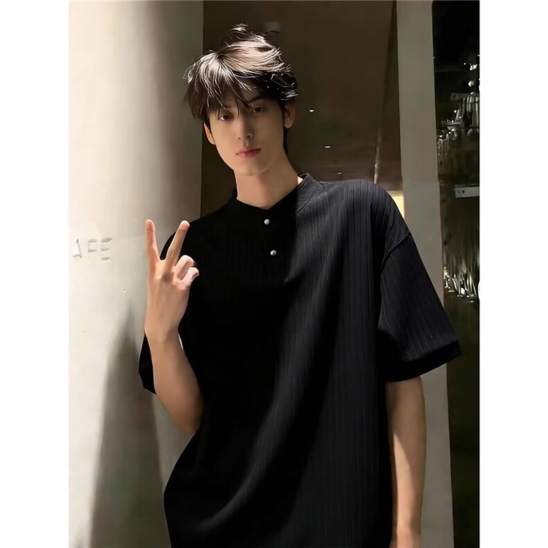 亨利领短袖T恤男夏潮牌美式重磅痞帅百搭半截袖上衣513DT3504P37,男装T恤,星座513