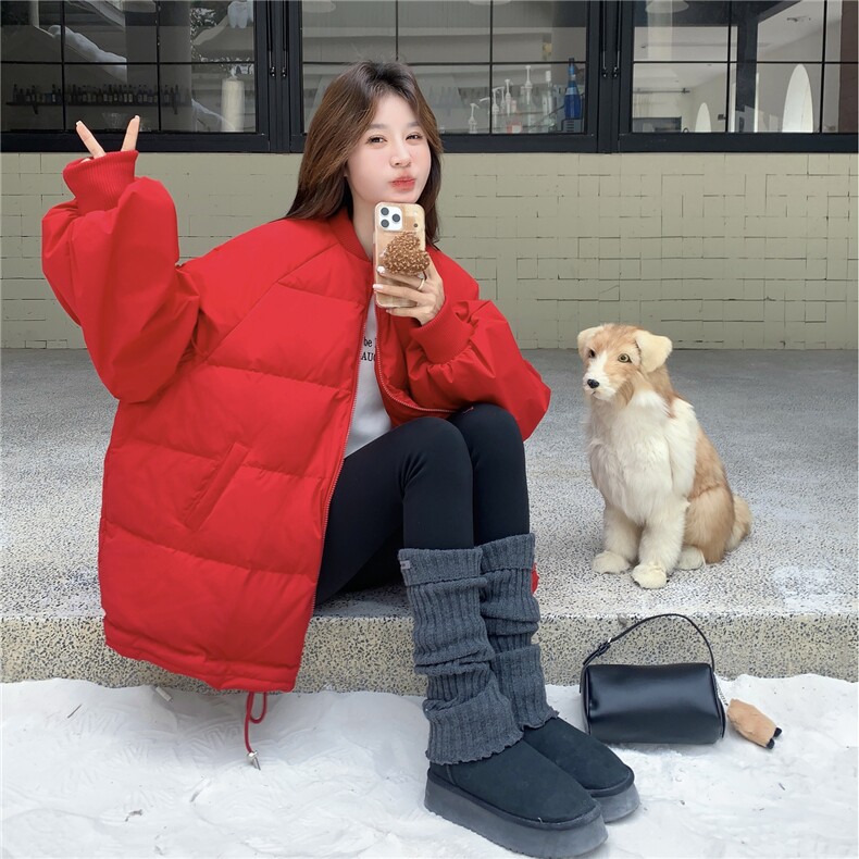 花边拼接白鸭绒棒球羽绒服女2025冬装保暖外套小个子跨年圣诞好看,女装羽绒服,艾米莉亚
