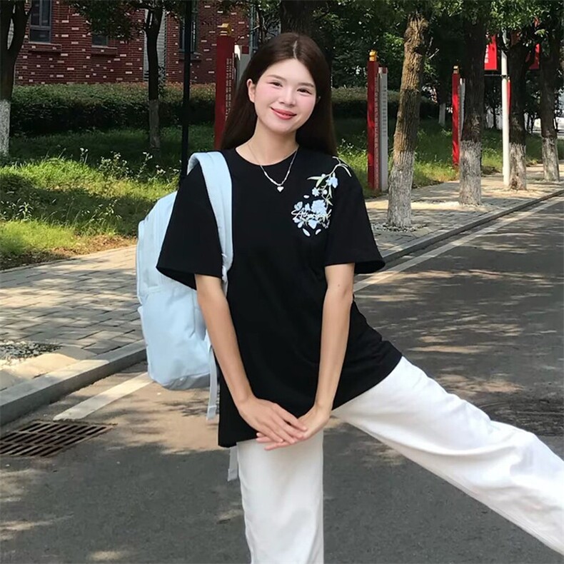 万针全刺绣解构设计260克重磅双纱纯棉高品质美式高街短袖T恤特35,男装T恤,电商A486-1