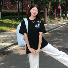 万针全刺绣解构设计260克重磅双纱纯棉高品质美式高街短袖T恤特35，男装T恤，电商A486-1