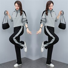 休闲运动时尚套装女装2025年春秋季新款大码洋气减龄阔腿裤两件套，女装套装/套裙，凝聚力