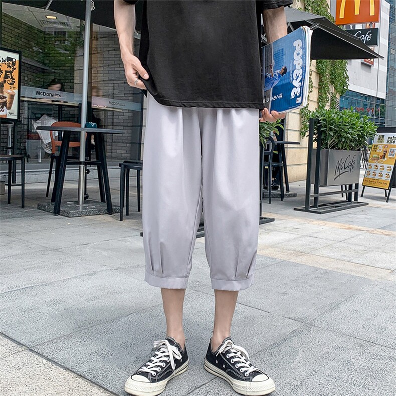 k161P25外景冰丝七分裤哈伦裤港风休闲宽松加大码青年纯色收口,男装休闲裤,电商A026-1