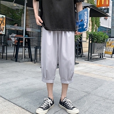 k161P25外景冰丝七分裤哈伦裤港风休闲宽松加大码青年纯色收口，男装休闲裤，电商A026-1