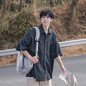男女装盐系宽松ins学生短袖T恤B225-C6064-P60-X75-刺绣衬衫-全棉图片