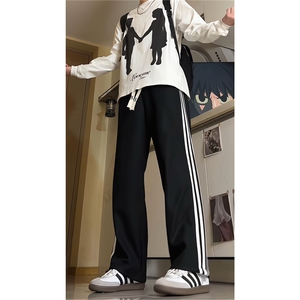 卫裤男款春秋新款侧边织带条纹运动裤休闲直筒阔腿KZ017P48图片