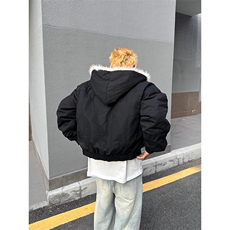 现货高品质美式高街冬季重磅硬挺短款座山雕毛领棉衣男女加厚外套，男装棉衣，电商A486-1