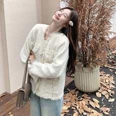 米白色小香风流苏外套女春季新款法式小个子名媛气质百搭短款上衣，女装短外套，C位