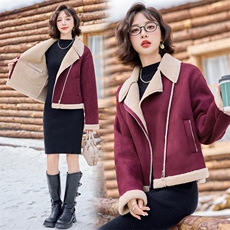 冬季加厚保暖皮毛一体外套女2024新款小个子短款羊羔毛机车服棉衣，女装短外套，慕依路