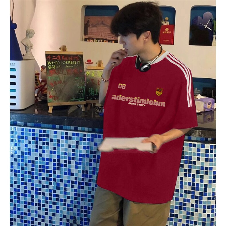 夏季美式高街重磅纯棉三条杠织带撞色男女短袖T恤ZD637-特P30,男装T恤,电商A486-1