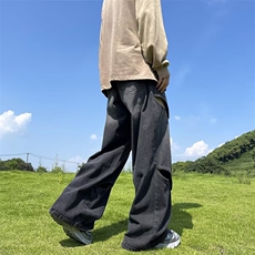 高街设计感痞帅破洞牛仔裤男欧美街头潮流嘻哈炸街阔腿直筒长裤子，男装牛仔裤，星座716-4