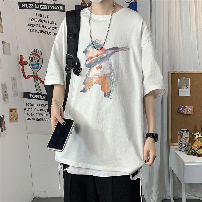 2021港风圆领青春休闲大码运动日系原宿潮流男士短袖宽松7933F25图片