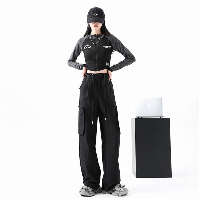 高腰工装裤女装2024新款辣妹休闲宽松显瘦长款裤子LB41009/P50,女装休闲裤,星座506A