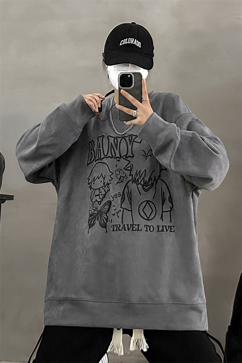 发泡麂皮绒卫衣QY5202-TP40控价58秋季新品质感套头圆领外套女,男装卫衣,电商A102-1