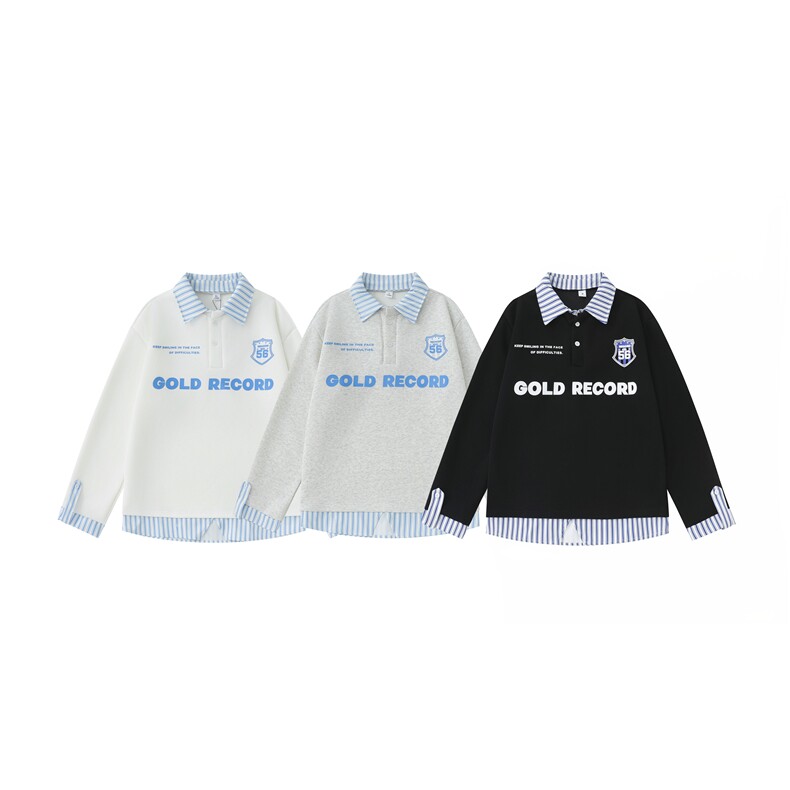 2026春款条纹衬衫假两件Polo领长袖宽松长袖卫衣GW053-P60控89，男装衬衫，星座216(原A116)